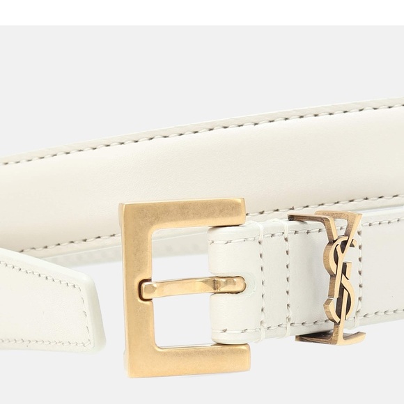 YSL Elegant White Leather Belt with Gold Buckle. NWT. 65